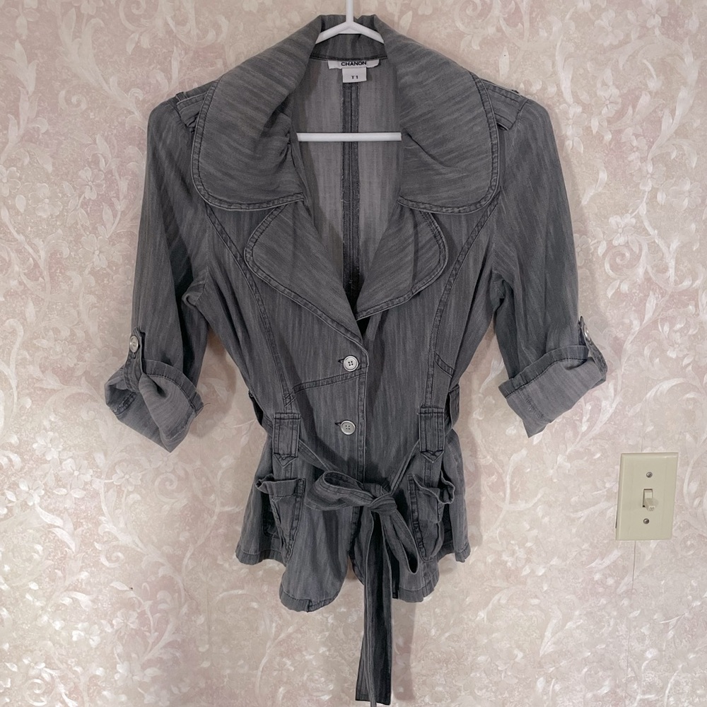 Grey Cotton Blazer/Blouse 3/4 Sleeve